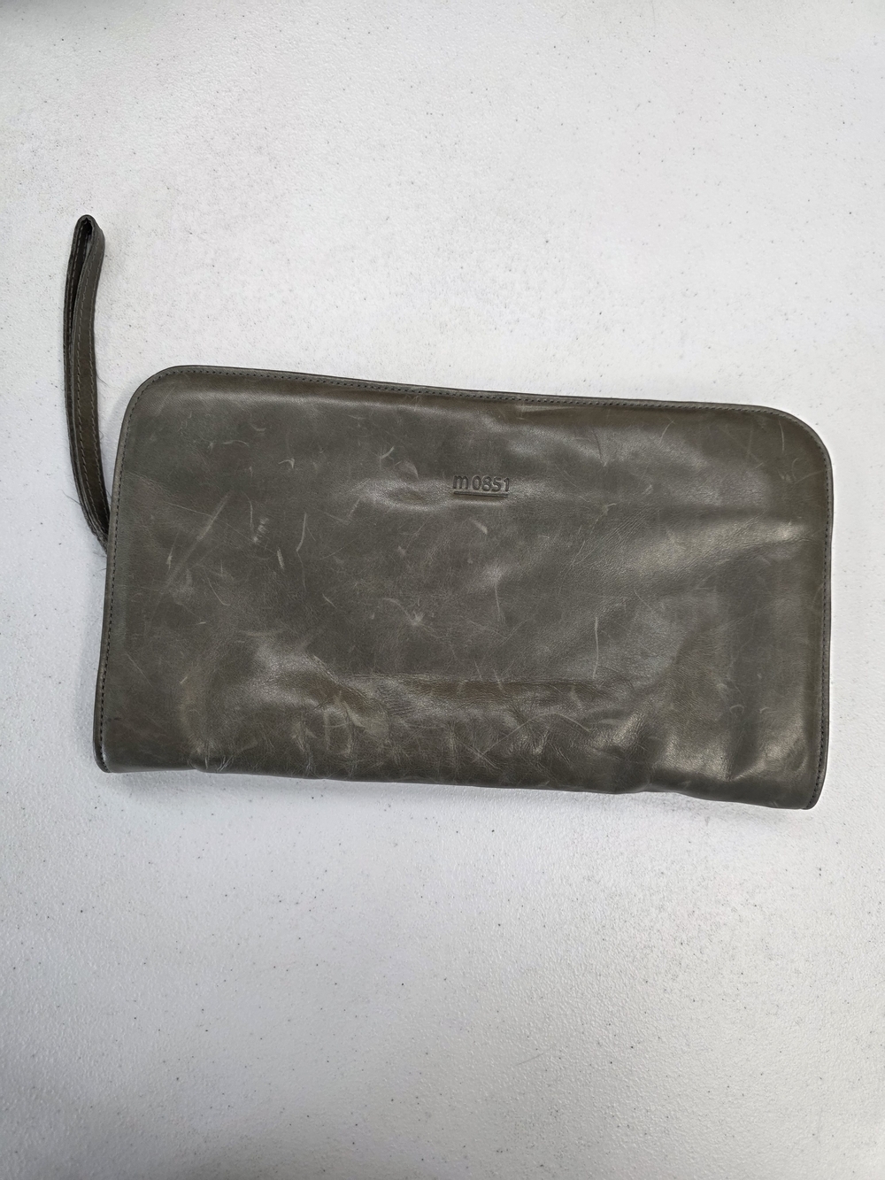 m0851 leather  Greyish olive greenLeather Zip Pouch - Women's Wallet Clutch